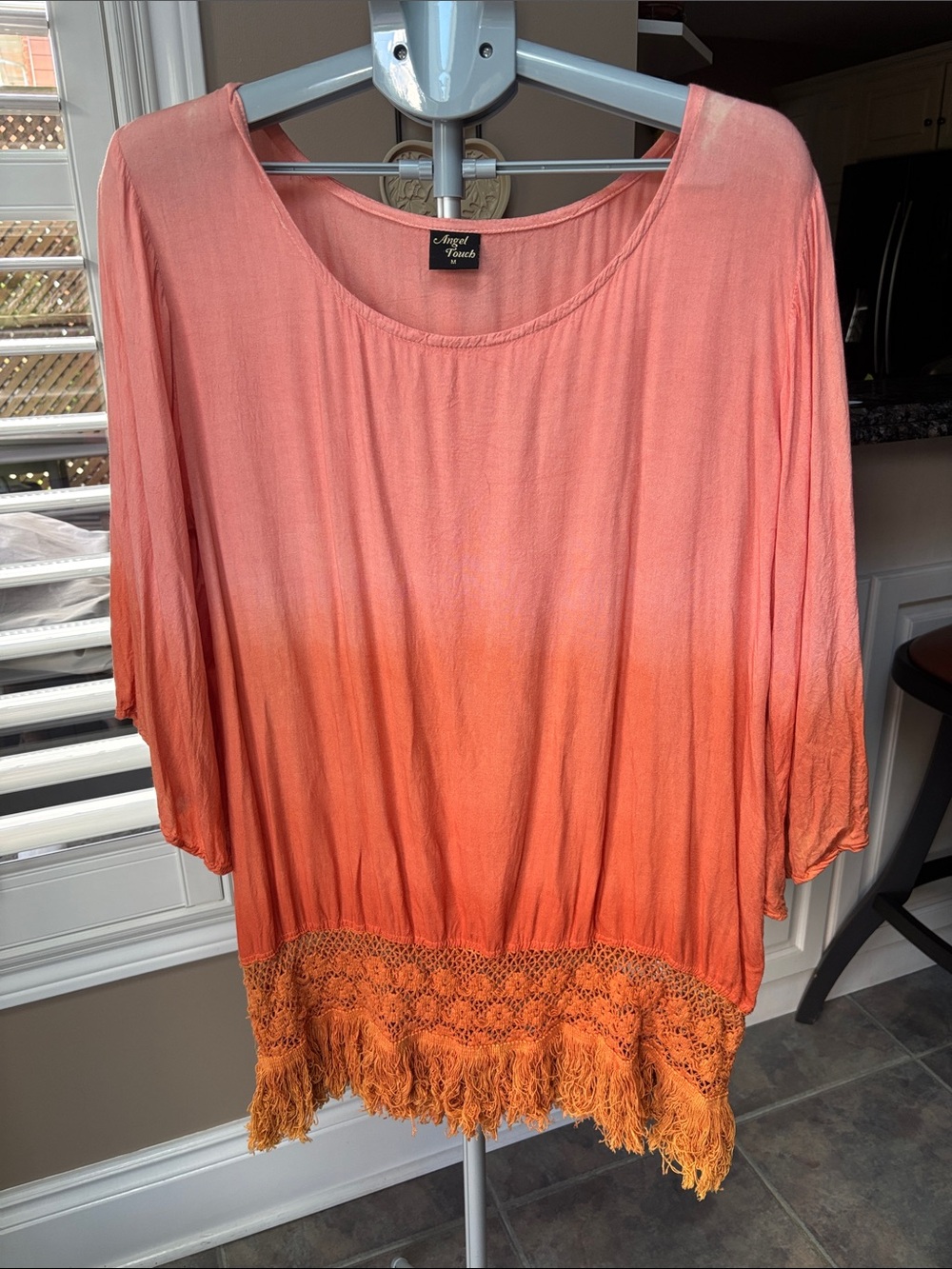 Coral to Orange Ombre Fringe Women's Top